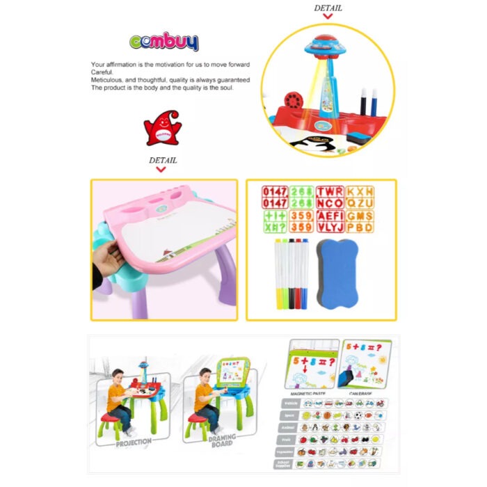 2 IN 1 Drawing Board & Art Projector Magnetic Board With Desk For Kids