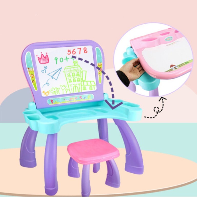 2 IN 1 Drawing Board & Art Projector Magnetic Board With Desk For Kids