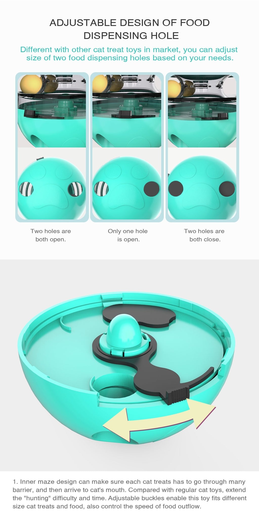 Cat Treat Dispenser Fun Tumbler Pets Slow Food Entertainment Adjustable Snack Mouth Toys For Pet