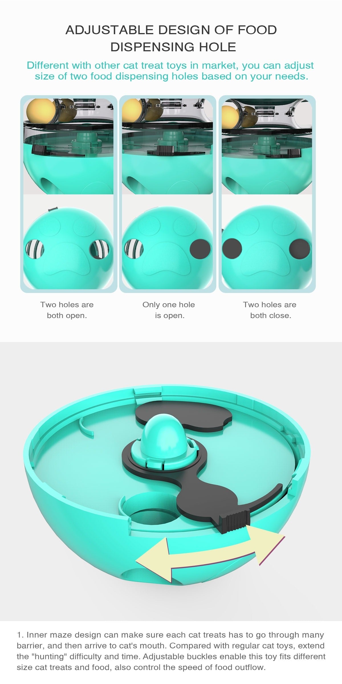 Cat Treat Dispenser Fun Tumbler Pets Slow Food Entertainment Adjustable Snack Mouth Toys For Pet