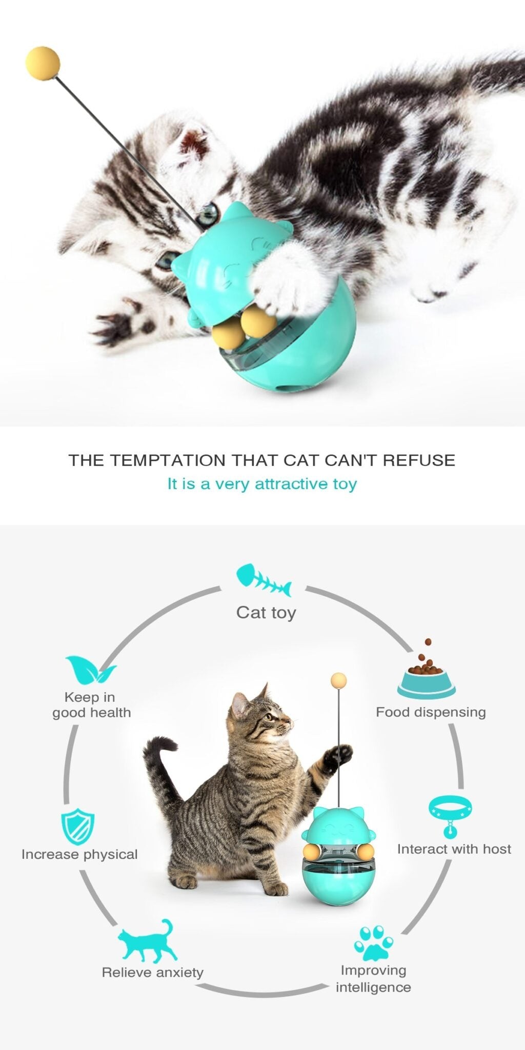 Cat Treat Dispenser Fun Tumbler Pets Slow Food Entertainment Adjustable Snack Mouth Toys For Pet