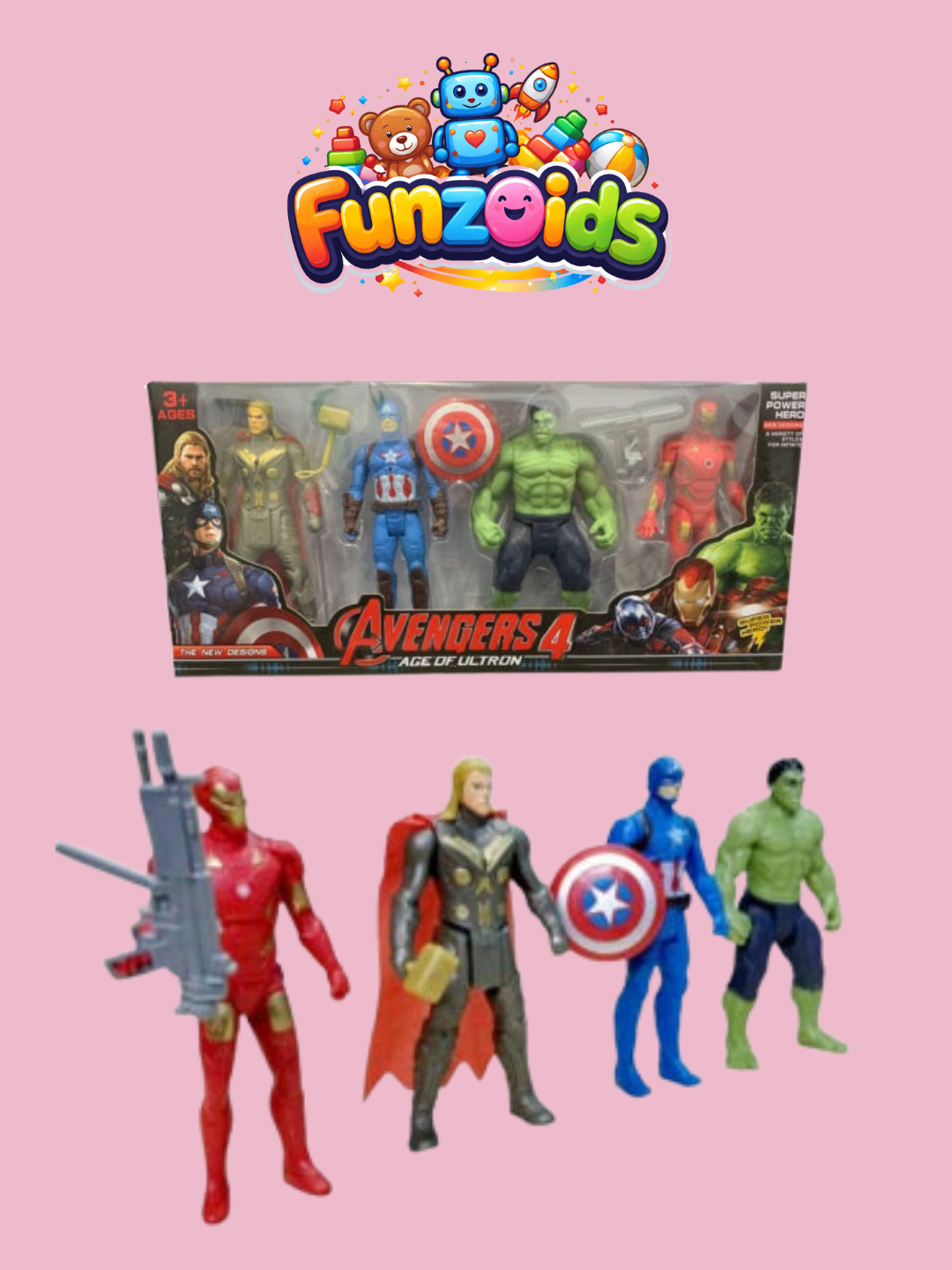 Colorful Justice Avengers Super Heroes 4-in-1 Action Figure Toy for Kids