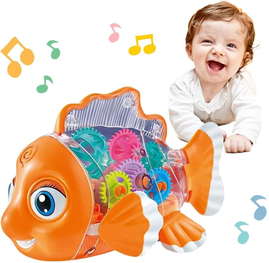 Electric Universal Transparent Gear Fish Swing Colorful Lights Musical Toys For Children