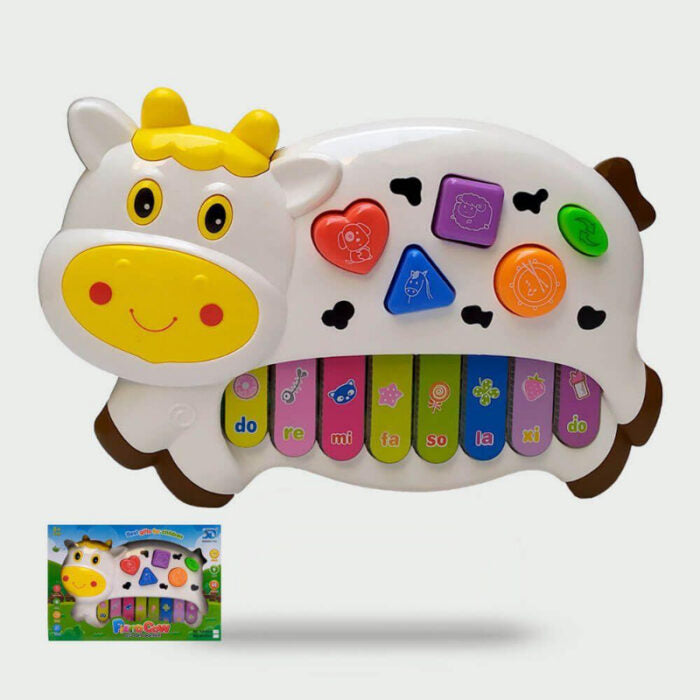 Fun And Educational Cow-Shaped Music Piano Toy with Lights and Sounds