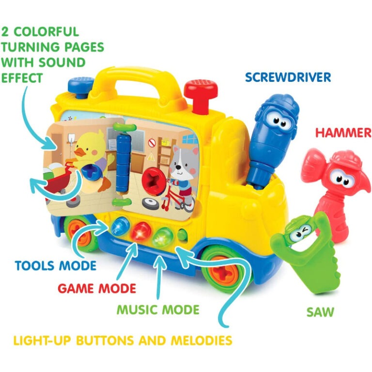 Interactive Tool Truck Toys with 3 Play Modes, Light Up Buttons and Music for Kids