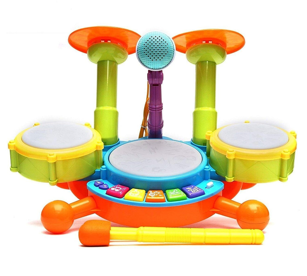 Kids Drum Set Toddler Toys With Adjustable Microphone Musical Instruments Playset
