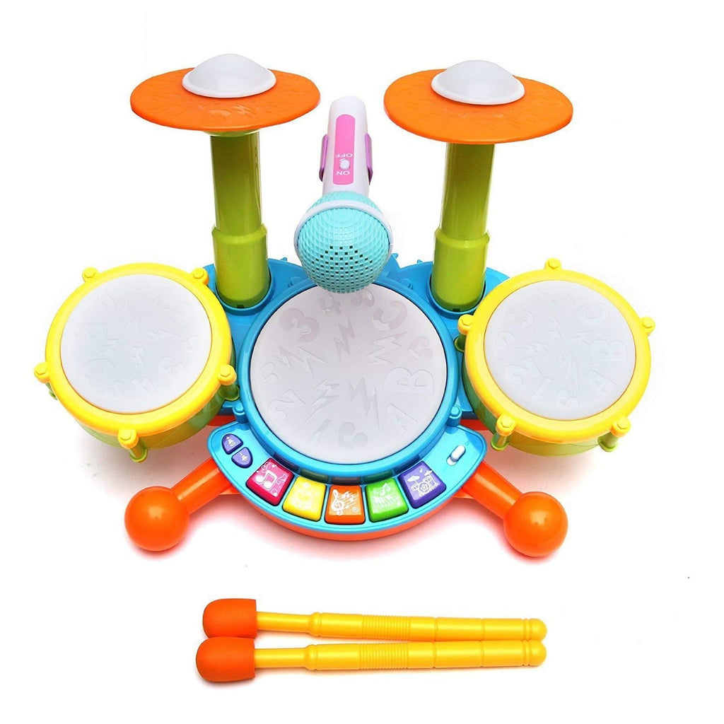 Kids Drum Set Toddler Toys With Adjustable Microphone Musical Instruments Playset