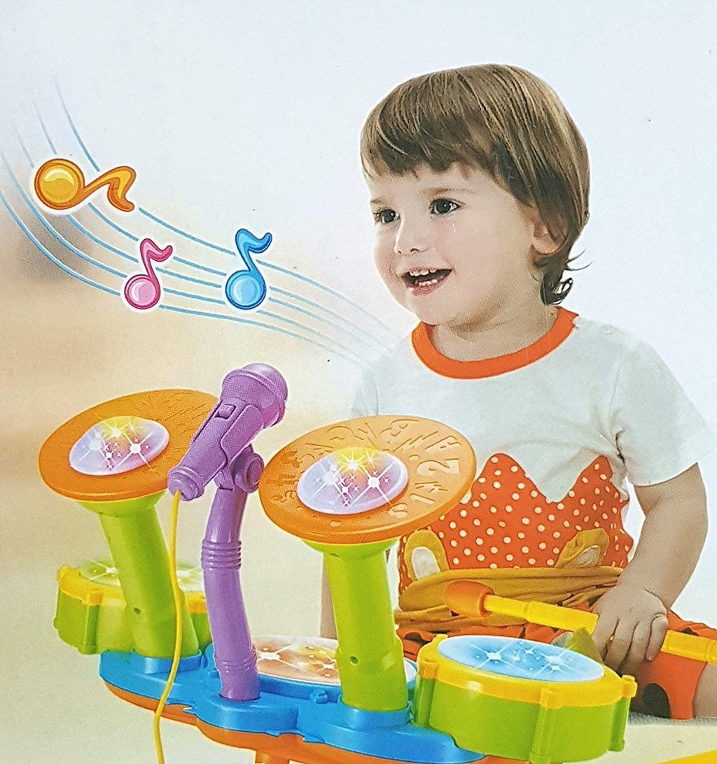 Kids Drum Set Toddler Toys With Adjustable Microphone Musical Instruments Playset