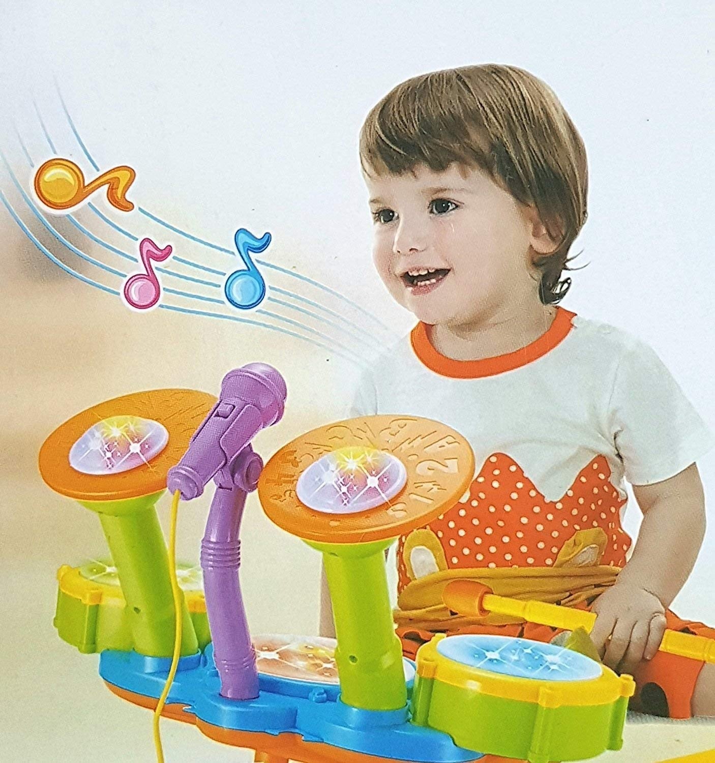 Kids Drum Set Toddler Toys With Adjustable Microphone Musical Instruments Playset