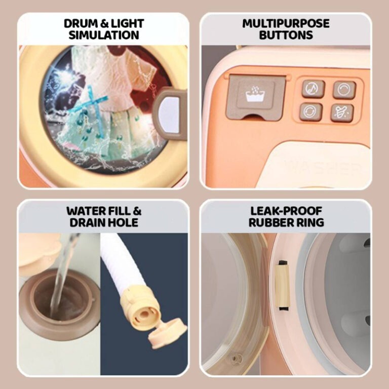 Mini Electronic Washing Machine With Light And Sound Pretend Play Laundry Appliances Toys For Kids