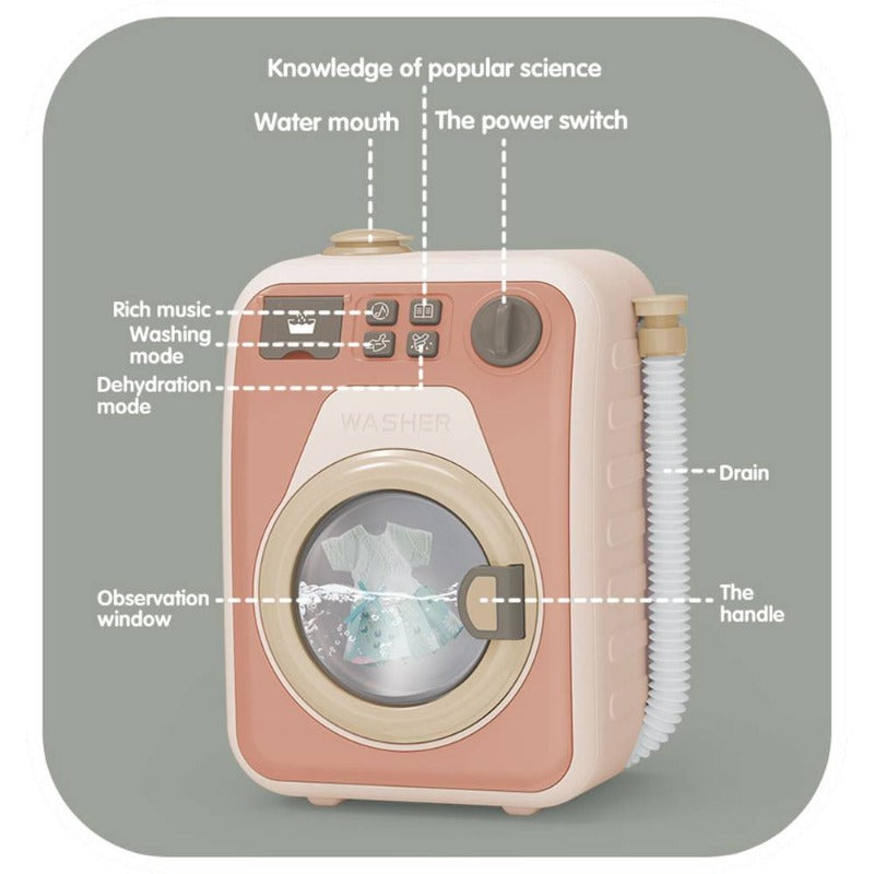 Mini Electronic Washing Machine With Light And Sound Pretend Play Laundry Appliances Toys For Kids