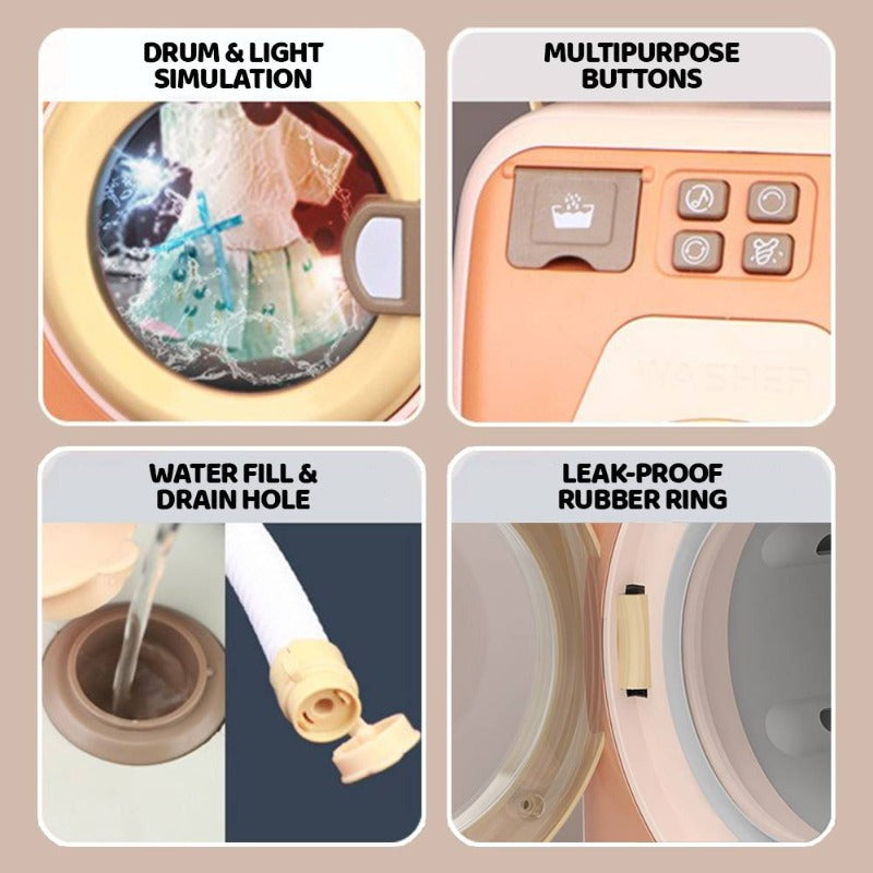 Mini Electronic Washing Machine With Light And Sound Pretend Play Laundry Appliances Toys For Kids