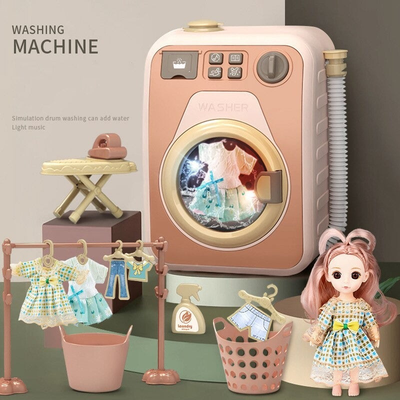 Mini Electronic Washing Machine With Light And Sound Pretend Play Laundry Appliances Toys For Kids