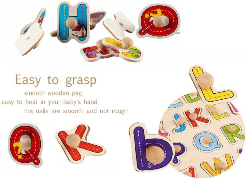 Montessori Wooden Alphabets Puzzle Picture Board With Knobs Alphabets Toys for kids