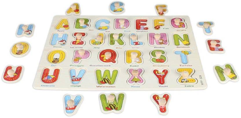 Montessori Wooden Alphabets Puzzle Picture Board With Knobs Alphabets Toys for kids