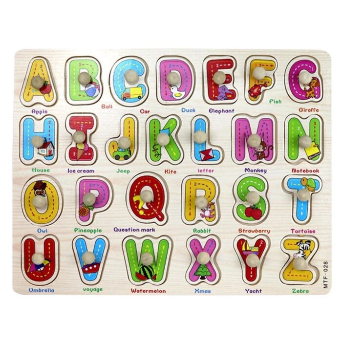 Montessori Wooden Alphabets Puzzle Picture Board With Knobs Alphabets Toys for kids