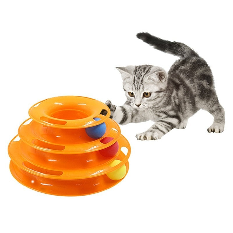 Three Levels Pet Cat Toy Tower Tracks Disc Cat Intelligence Amusement Triple Pay Disc Cat Toys Ball Training Amusement Plate