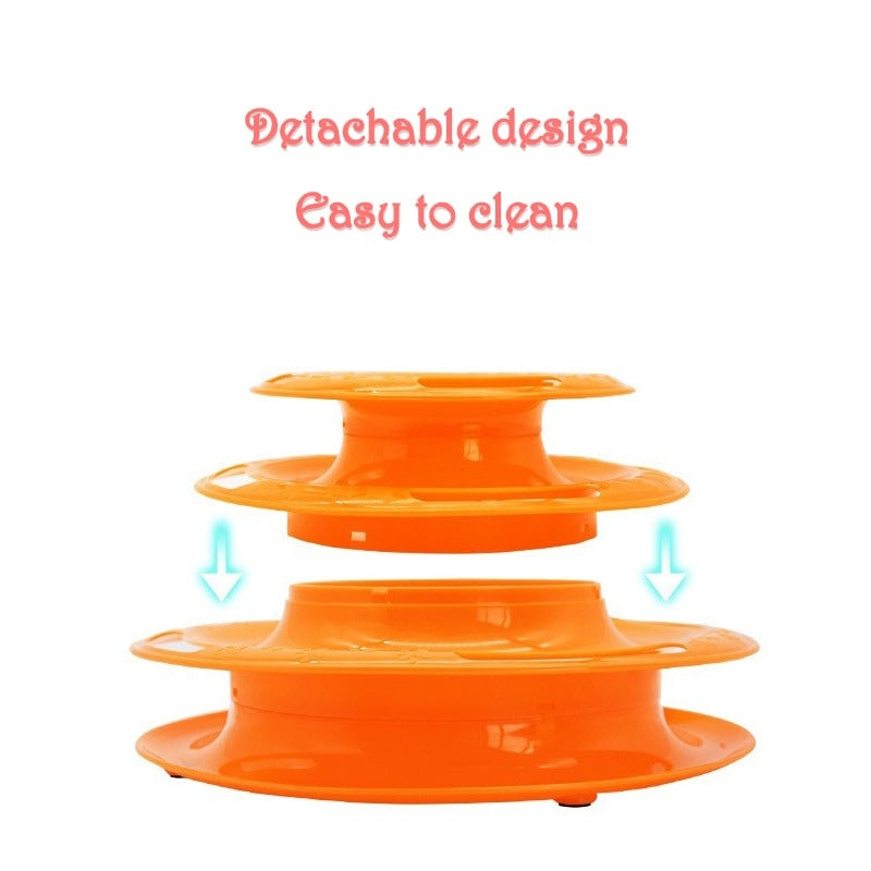 Three Levels Pet Cat Toy Tower Tracks Disc Cat Intelligence Amusement Triple Pay Disc Cat Toys Ball Training Amusement Plate